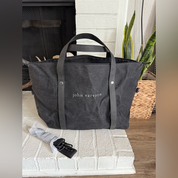 John Varvatos Weekend Bag Tote Duffel Bag Gray Travel Zip Canvas Charcoal Gray - Picture 9 of 9